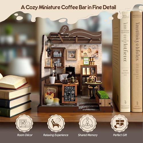 Soothee DIY Miniature Kit - 3D Puzzles for Adults & Teens, Book Nooks and Model Building Kits for Bookshelf Decor, Relaxing Craft & Unique Gift for Craft Lovers (Country Cafe)