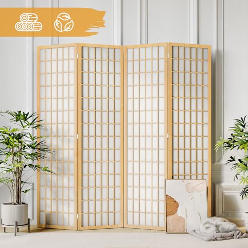 JOSTYLE Room Divider Wall 4 Panel, Folding Privacy Screen for Room Separation, Shoji Screen Japanese Style Room Divider, 5.9 Ft, Natural JOSTYLE