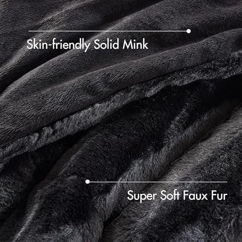 Madison Park Duke Luxe Faux Fur Reversible Comforter Set, Soft Plush Reverse, Modern Down Alternative Filling Cozy Bedding, Box Quilted Warm Cover, Matching Shams, Full/Queen, Black 3 Piece Madison Park