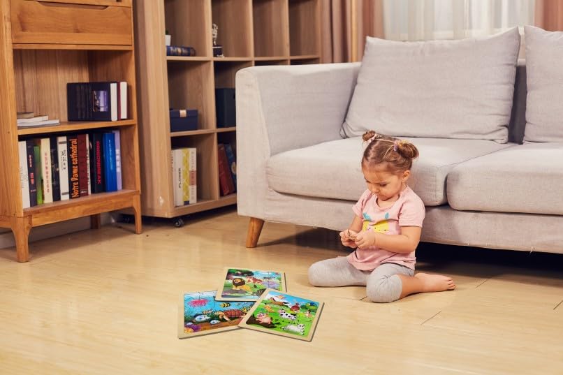 Wooden Jigsaw Puzzle Set of 3 pcs, Farm Jungle and Sea Animals Level up Puzzles Difficulty from 9 pcs to 16 pcs 25 pcs Educational Preschool Toys Gifts OLYDAUS