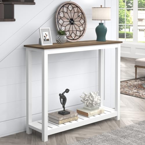FOLUBAN Farmhouse Sofa Table, Rustic Vintage Console Table for Entryway, Living Room, Hallway, White FOLUBAN