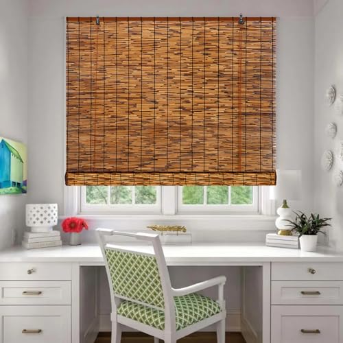 TOOKNIN Bamboo Roll-Up Window Blinds - Set of 2, 47" W x 71" H Brown Bamboo Shades for Enhanced Privacy and Sun Protection TOOKNIN