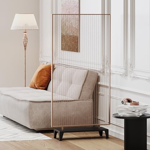 Christopher Knight Home Eldon Metal Room Divider Screen, Tall Single Panel Mesh Privacy Screen, Iron Frame and Modern Design Room Separation, Free Standing Wall Partition, Gold Brushed Brown+Black Christopher Knight Home
