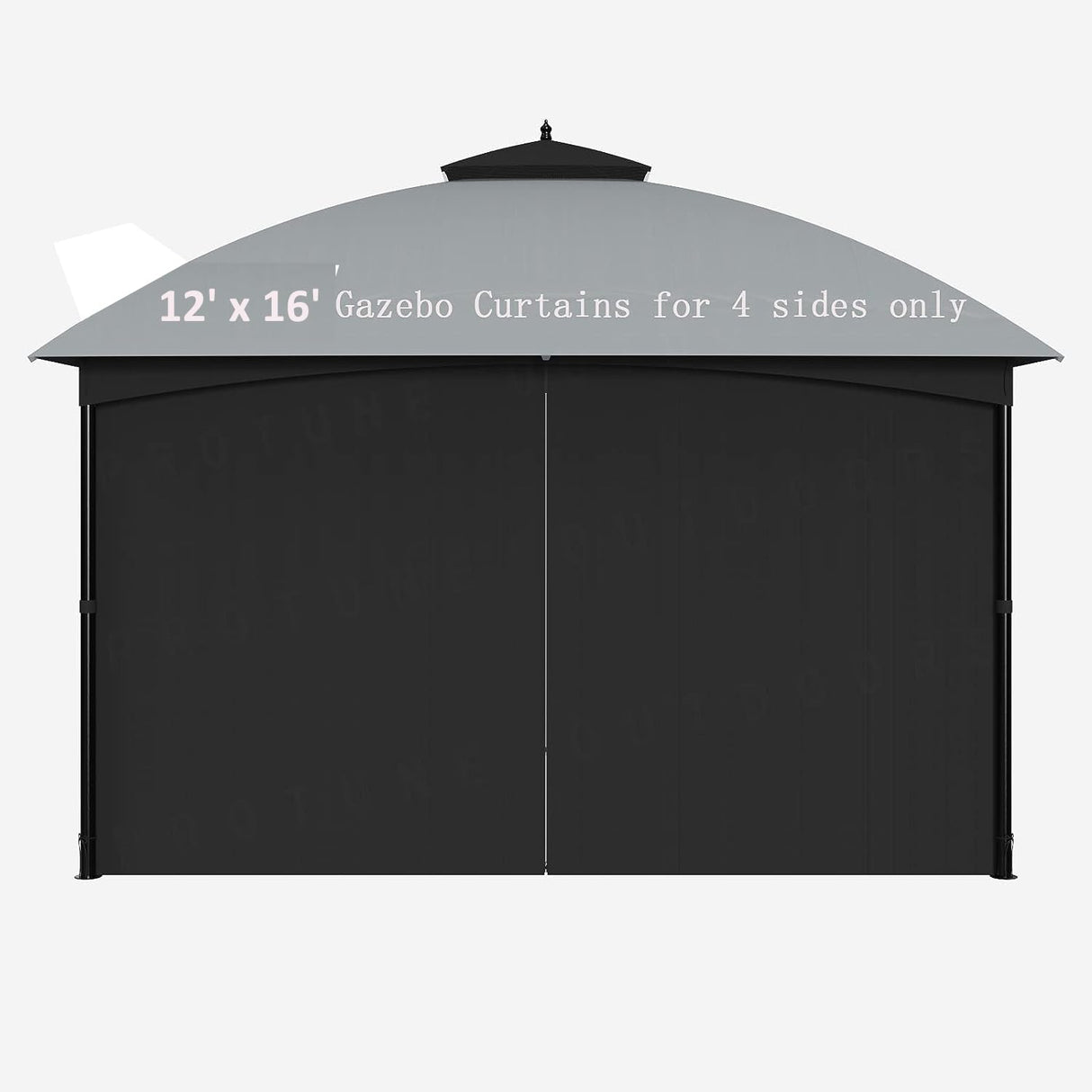 SunCula Replacement Gazebo Curtains Universal Privacy Shade Curtains 4-Panels sidewall with Zipper Outdoor Curtains (12'x16', Black, Only Curtains) SunCula