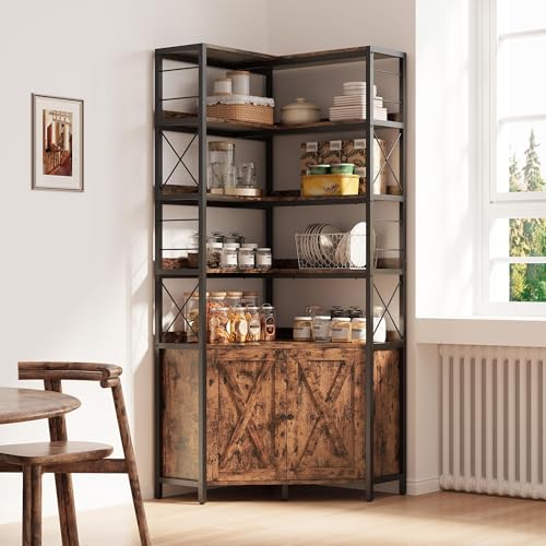IRONCK Bookshelves 6 Tiers, Corner Bookshelf with Baffles, Bookshelves and Bookcases with Doors, Industrial Display Bookshelf for Living Room, Kitchen IRONCK