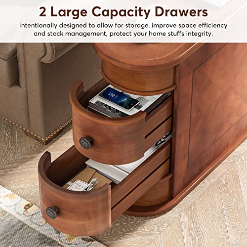 Tribesigns End Table Set of 2, Sofa Side Table with Storage No Assembly Required, Slim Nightstand with 2 Drawers, Vintage Wood Chairside Bedside Narrow Accent Tables for Living Room Bedroom Couch Tribesigns