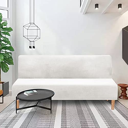 ele ELEOPTION 3 Seat Armless Sofa Bed Cover Stretch Slipcover Velvet Thicker Full Size Folding Cushion Couch Covers Furniture Protector Sofa Futon Cover White Color ele ELEOPTION