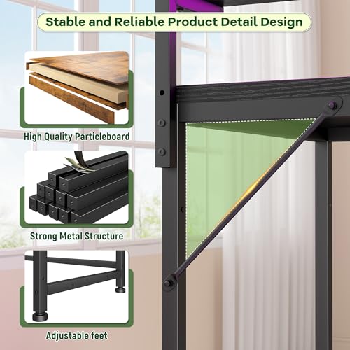 DurayLoly 47.2" Gaming Desk with Power Outlet and LED Lights,Computer Desk with Adjustable Monitor Stand and Drawer,Office Desk with CPU Stand for Home Work,Study and Gaming, Small Spaces,Black DurayLoly