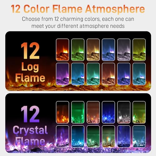 Winado 42" Electric Fireplace, Inserts/Wall Mounted Fireplace Heater with Remote Control, 12 Adjustable Flame Colors, Log & Crystal, 8H Timer for Living Room, Bedroom Inddoor Winado
