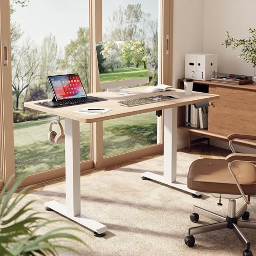 Veken 47.2 Inch Electric Standing Desk, Height Adjustable Sit Stand Up, Wood Desktop, Work Home Office Computer PC Desks, Gaming Writing Study Bedroom Rising Table, Nature Veken