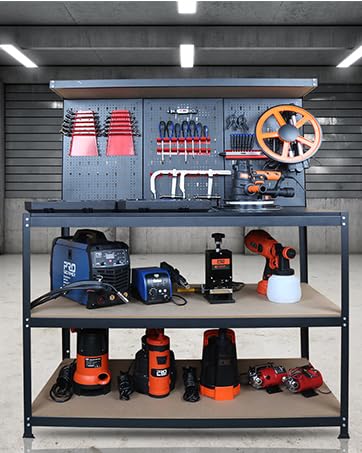 Prostormer 47.25 inch Workbench, Heavy-Duty Multipurpose Garage Worktable with Pegboard Shelves and Peg Board Hook Kit for Garage, Home, Workshop Storage, DIY Projects Prostormer