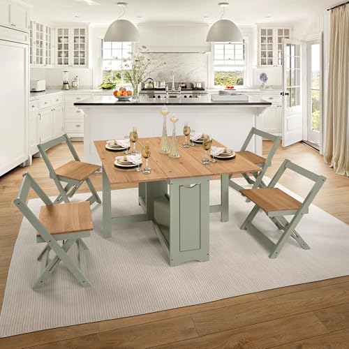 SECONIQUE Santos Butterfly Dining Set – 4 Assembled Foldable Chairs + 1 Folding Table – Space-Saving Table with Nesting Chairs - Compact and Easy to Assemble - Green & Rustic Pine Wood SECONIQUE