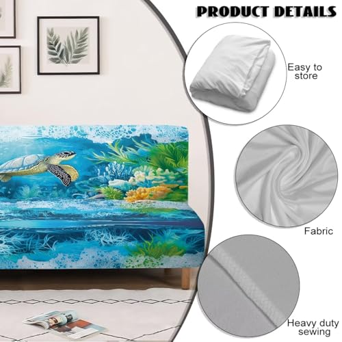 Txsniver Armless Sofa Slipcover Polyester Spandex Stretch Futon Cover, Dustproof Elastic Couch Cover Furniture Protector Machine Washable for Home, Dorm, Living, Turtle Print Txsniver