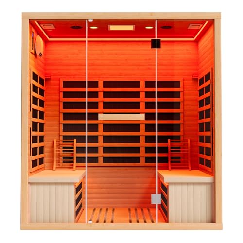 Albott Infrared Sauna 4 Person, Infrared Saunas for Home, Low EMF 2145W/110V/20A Hemlock Wood Dry Sauna with Tourmaline Foot Warmer, 7-Color Light Therapy & Ambient Light Strips, 63.2"x47.2"x75.2" Albott