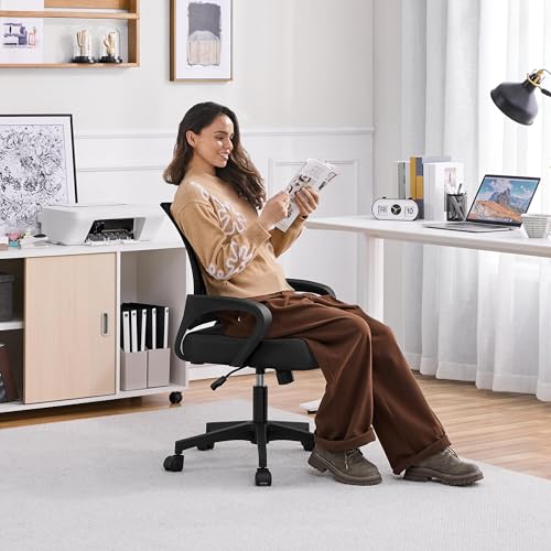 Yaheetech Mid-Back Mesh Office Chair Adjustable Ergonomic Computer Task Chair Swivel Rolling with Lumbar Support Armrest for Home Office Work Study, Black Yaheetech
