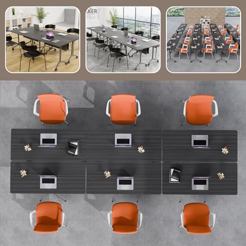 IEDZBEQ Folding Conference Room Tables on Wheels - Mobile Conference Tables Wooden Rectangular Flip Top Training Table 8-16 Person,for Meeting,Office,Seminar (2, Ebony, 47 in) IEDZBEQ
