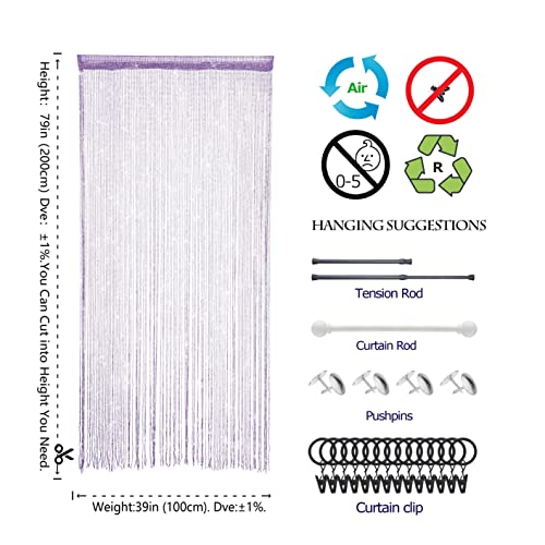 Atsweetlife Door String Curtain Doorway Beads Curtains,Hanging Room Divider Beaded Decor Hippie Glitter Fringe Panel Closet Window Doors Sequin Sheer Boho Doors Tassel (Purple) Atsweetlife