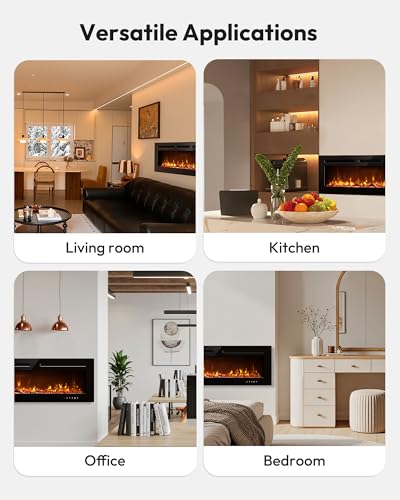 EUHOMY 60 Inch Electric Fireplace Recessed Wall Mounted with Remote Control, Fireplace Heater with Adjustable Flame Color, Linear Fireplace with Timer, Log & Crystal, 750/1500W (2026 Upgrade) E EUHOMY