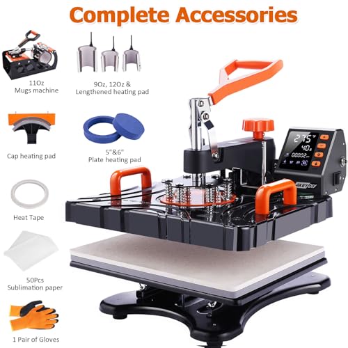 AKEYDIY Upgraded 8 in 1 Heat Press Machine for Tshirts 12''X15'' 360° Swing Away Shirt Press Machine for Sublimation Multifunctional Heat Transfer Machine Combo for DIY T-Shirts Cap & Mugs AKEYDIY