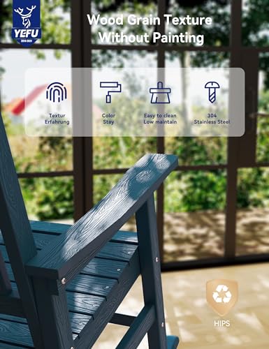 YEFU Outdoor Rocking Chair Oversized,Seat Depth 22",Backrest Height 31",Patio Poly Wide Rocker Chair with 380lbs Weight Capacity,Weather Resistant,for Lawn,Porch,Backyard,Indoor and Garden(Navy Blue) YEFU