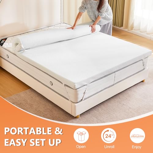 Sweetcrispy Mattress Topper Full with Removable Soft Cover, Memory Foam 2 Inch Thick Gel Infused Cooling Toppers Pad for Full Size Bed, Sleeper Sofa, RV, Camper, CertiPUR US Certified Sweetcrispy