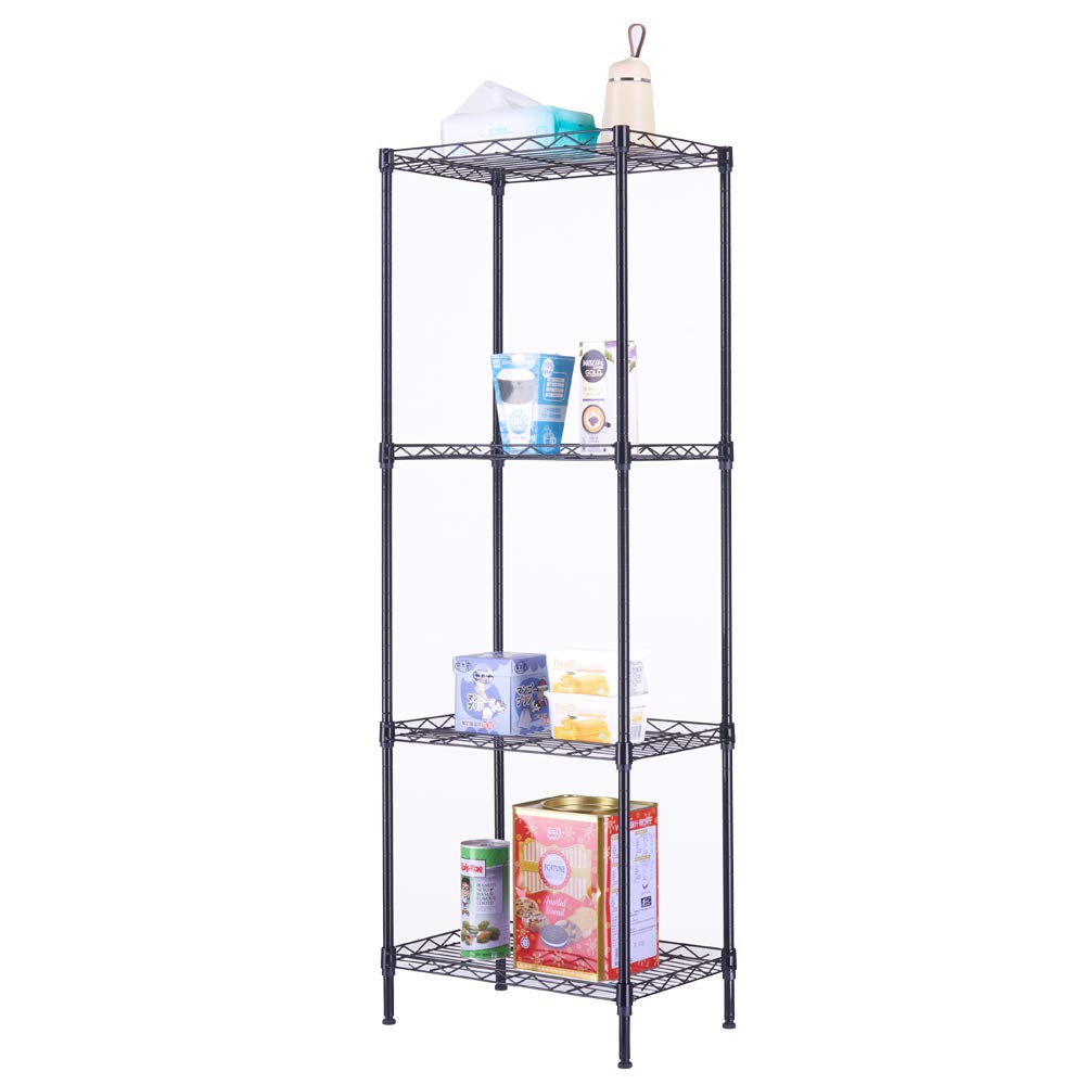 WISLAS 4 Tier Storage Racks Shelving, Heavy Steel Pantry Shelves, Adjustable Wire Shelving Rack, Suitable for Garage, Kitchen, Bathroom, Office, 16" W x 12" D x 50" H, Black WISLAS