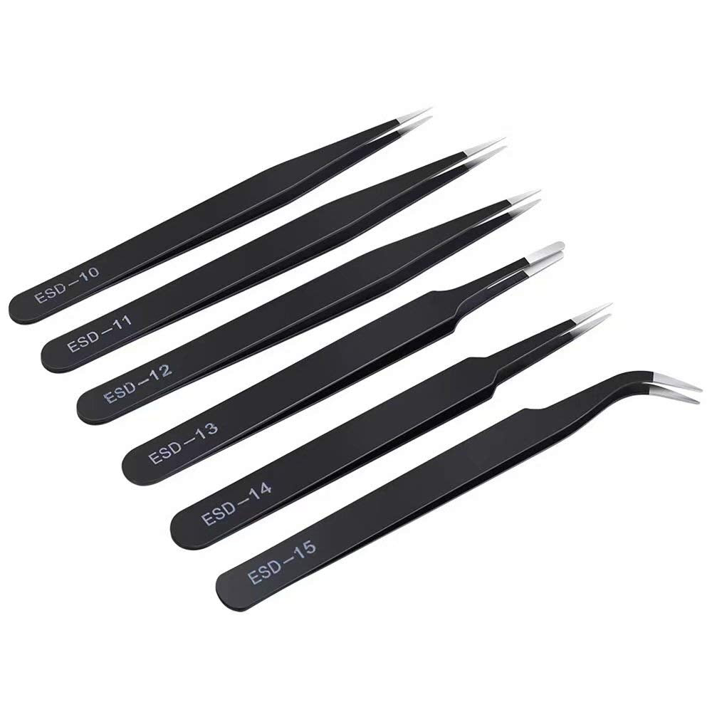 6PCS Precision Tweezers Set, Upgraded Anti-Static Stainless Steel Curved of Tweezers, for Electronics, Laboratory Work, Jewelry-Making, Craft, Soldering, etc, by kaverme. kaverme