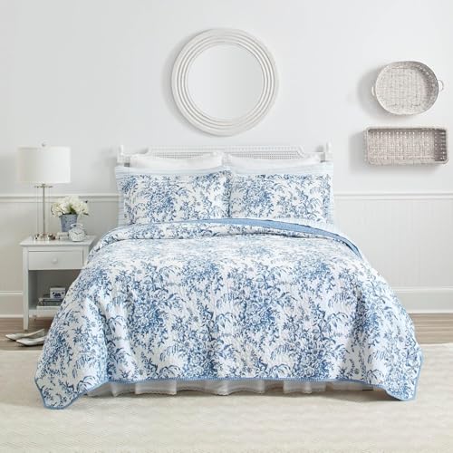 Laura Ashley Home - Bedford Collection - Luxury Premium Ultra Soft Quilt Set, Comfortable & Stylish, All Season Bedding, King, Delft Laura Ashley