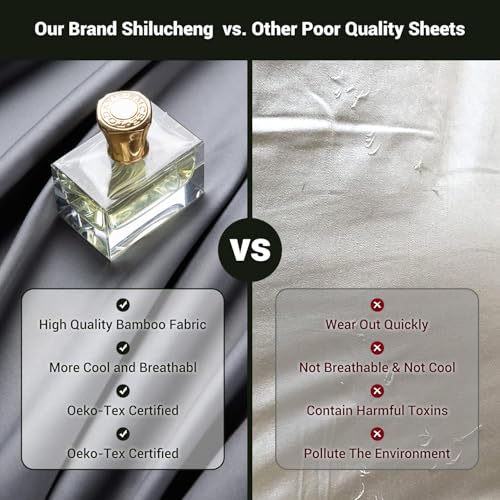 Shilucheng Queen Sheet Sets, Blend Rayon Derived from Bamboo, Breathable & Cooling Bed Sheets 4 Piece, Deep Pocket Up to 16", Hotel Silky Bedding for Hot Sleepers, Dark Grey