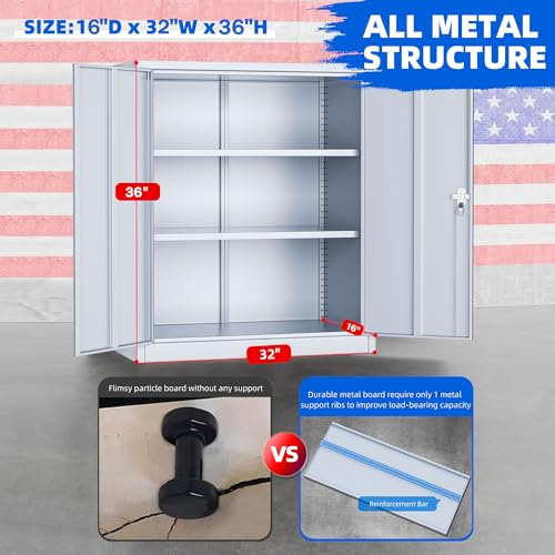 Greenvelly Metal Storage Cabinet with Doors and Shelves,Lockable Storage Cabinet for Office,36”Dark Gray Metal Utility Cabinet Garage Cabinets, Lockable File Cabinet for Home Office, Garage, Kitchen Greenvelly