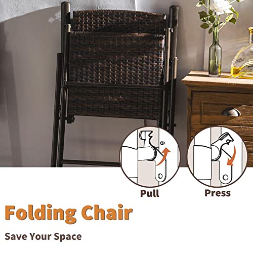 MCombo Patio Dining Set 5 Pieces, Black Outdoor Dining Table and Folding Chairs, Metal Frame Patio Wicker Furniture Set with Square Glass Table Top, for Lawn, Deck, Garden MCombo