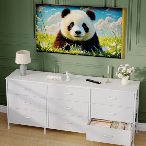 GAOMON 63" Entertainment Center & 9-Drawer Dresser — Wide TV Stand for 55-70 Inch TVs with Fabric Drawers, Large Storage Cabinet for Bedroom or Living Room, Metal Frame & Durable Particle Board Top GAOMON