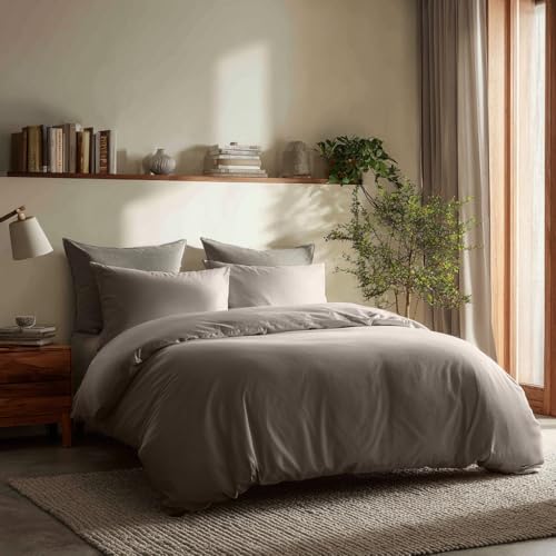 Seragio Duvet Cover Set – Lightweight & Breathable 100% Cotton Single-Layer Fabric, Tie Closure Duvet Cover + 2 Pillowcases, Machine Washable, 6 Colors,No Duvet Insert Included (Brown, Queen) Seragio