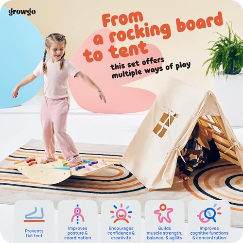 GROWGO Pikler Triangle Climber with Ramp - Toddler Climbing Toys Indoor Montessori Climbing Toy Set Pickle Triangle Montessori, Baby Climbing Toys Indoor, Pickler Set Wooden Play Gym, Kids Climbers GROWGO