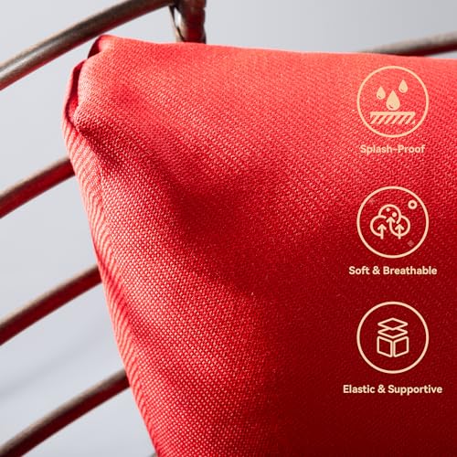 Gardenbee Wicker Egg Chair with Cushion, Indoor Outdoor Lounger for Patios, Living Room, PE Rattan Chair Steel Frame, Strong Load Capacity, Red Cushion Gardenbee