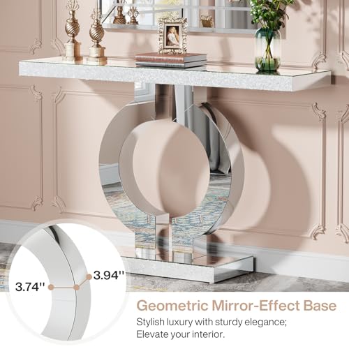 Tribesigns Modern Mirrored Console Table, Glass Sofa Table with Mirror Finish, 43-Inch Entryway Table with O-Shaped Base, Rectangular Accent Foyer Table for Living Room Hallway Entrance (Silver) Tribesigns