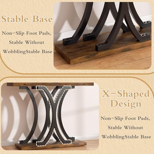 JUSTOGO 43.3" Console Table for Entryway, Industrial Sofa Table Entryway Table, Narrow Wood Accent Tables X-Shaped Metal Hallway Table for Living Room, Small Spaces, Entrance, Foyer, Rustic Brown JUSTOGO