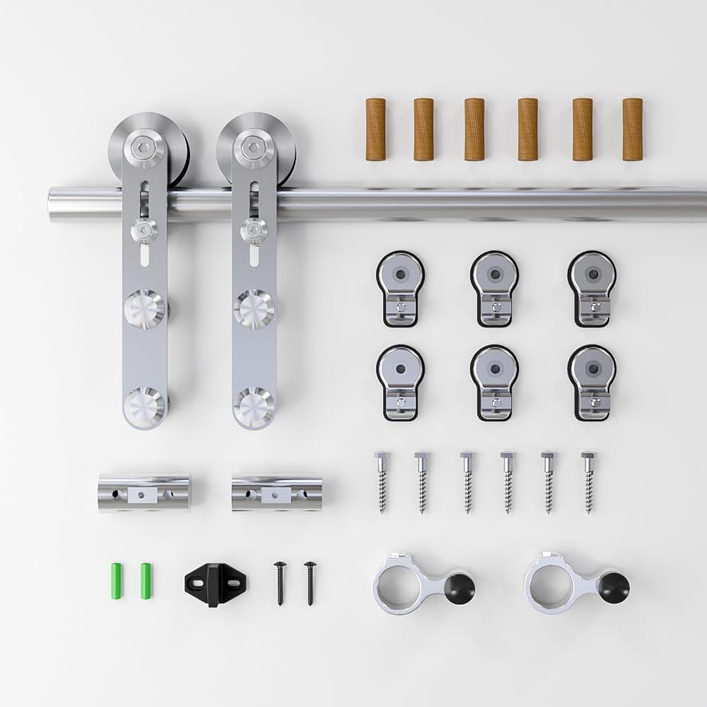 TOIMIOTOIM 6.6FT Stainless Steel Sliding Barn Door Hardware Kit, Slide Smoothly Quietly,Easy Install,Heavy Duty Sturdy Barn Door Track for 40" Single Wood Door TOIMIOTOIM