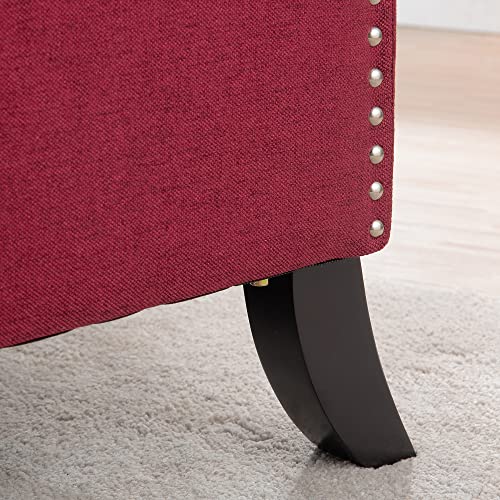 Push Back Recliner Chair,Easy Chairs for Small Spaces,Comfy Armchair,Reading Recliner Chairs for Adults,Living Room Accent Chair, Wingback and Rivets Design for Modern Recliner Chair (Red)