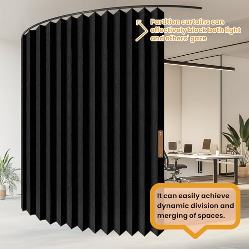 JILRON Accordion-Style Room Divider with Ceiling Track - Foldable Partition Curtain, Easy Installation(Black 100" W x 84" L-Pack of 1) Jilron