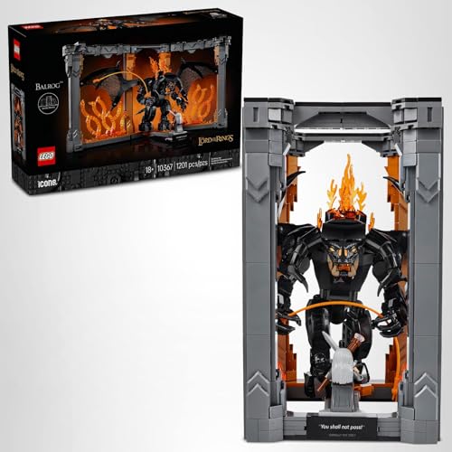 LEGO Icons The Lord of The Rings: Balrog Book Nook Kit - DIY Craft Building Set for Adults, 18+ - Collectible Gandalf Minifigure - Gift Idea for Birthdays - Home or Room Decor - 10367