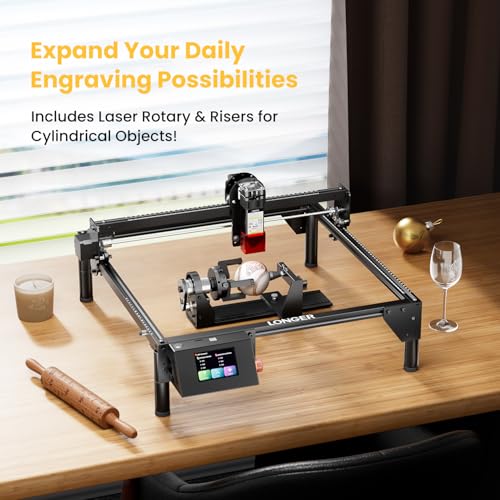 Longer RAY5 5W Laser Engraver with Touchscreen, Wood/Leather/Acrylic Engraving Cutting Machine, DIY Desktop Laser Cutter with Safety Protection, Air Assist & 3 in 1 Roller Longer