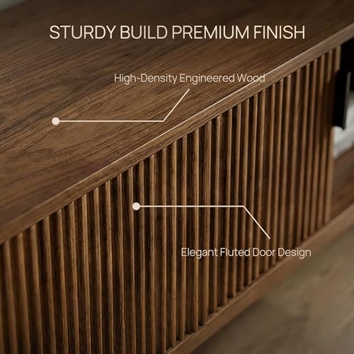 BRITEMART TV Stands for Living Room, 70 Inch Large Entertainment Center Fluted TV Stand with Storage, Boho Media Console Wood Television Table with Cable Management Hole, Walnut BRITEMART