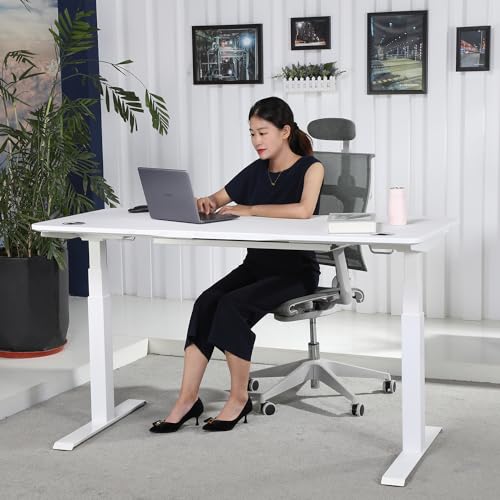 ApexDesk K Series Desk Base 3 Stage with Dual Motor Electric Adjustable Standing Desk Base Electric for Home and Office Width and Height Adjustable (White Frame only) ApexDesk