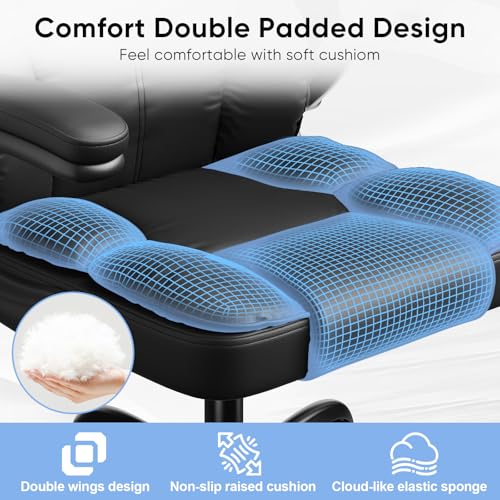 Kensaker Executive Leather Office Chair, Computer Chair with Thick Cushion & Lumbar Support, Ergonomic Desk Chair with Adjustable Headrest & Armrests,Black Kensaker