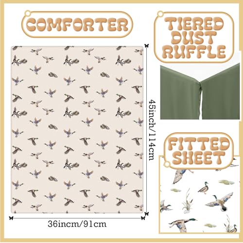 CroBlissful 3 Pieces Mallard Duck Nursery Crib Bedding Set for Girls Boys Mallard Duck Baby Standard Size Bedding Sets with Comforter Fitted Sheet Crib Skirt CroBlissful