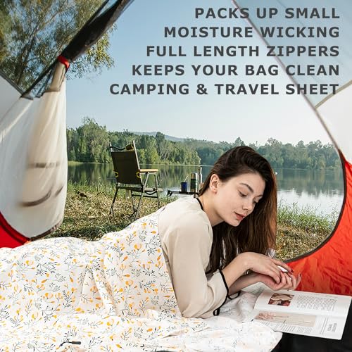 Exermil 100% Cotton Sleeping Bag Liner with Full Length Zipper on 3 Sides; Single/Double Adult Sleep Sack for Travel & Camping, Multifunctional Travel Sheets (Unzipped 87”x87”) for Hotel, Lightweight EXERMIL