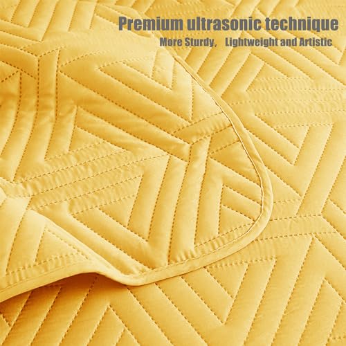 Whale Flotilla Soft Twin Size Quilt Set for All Seasons, 2-Piece Ultrasonic Geometric Quilts Bedding Set, Lightweight Reversible Bedspread, Coverlet, Bed Cover with Pillow Sham, Yellow Whale Flotilla