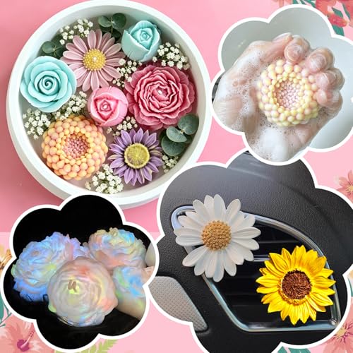 VvLons Flower Candle Molds, 6Pcs Rose, Peony, Tulip, Daisy, Sunflower, Chrysanthemum Flower Silicone Molds for Candle Making, Handmade Soap Gift, Aromatherapy Plaster, Epoxy Resin Casting