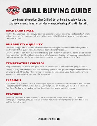 Char-Griller®Smokin Pro Charcoal Grill and Offset Smoker with Side Fire Box, Dual Damper Control, Chrome Plated Steel Warming Rack, 1,130 Cooking Square Inches in Black, Model CG30044223 Char-Griller